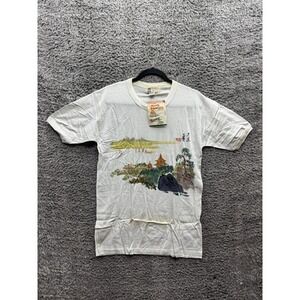 Vintage Kennington 60's 70's Hand Painted Chinese Village T-Shirt White‎ Size M